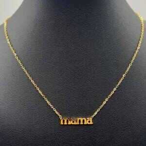 18K Gold Plated Mama Necklace, Stainless Steel